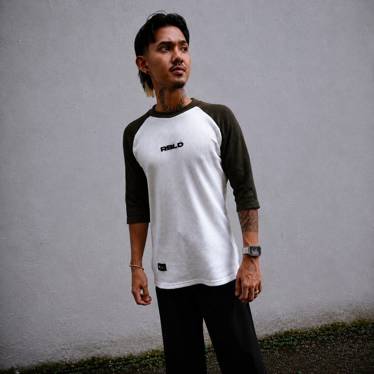 RB02 RAGLAN WAFFLE - ARMY GREEN